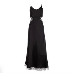 DANNIJO BLACK LACE CUT-OUT LONG SILK SLIP DRESS